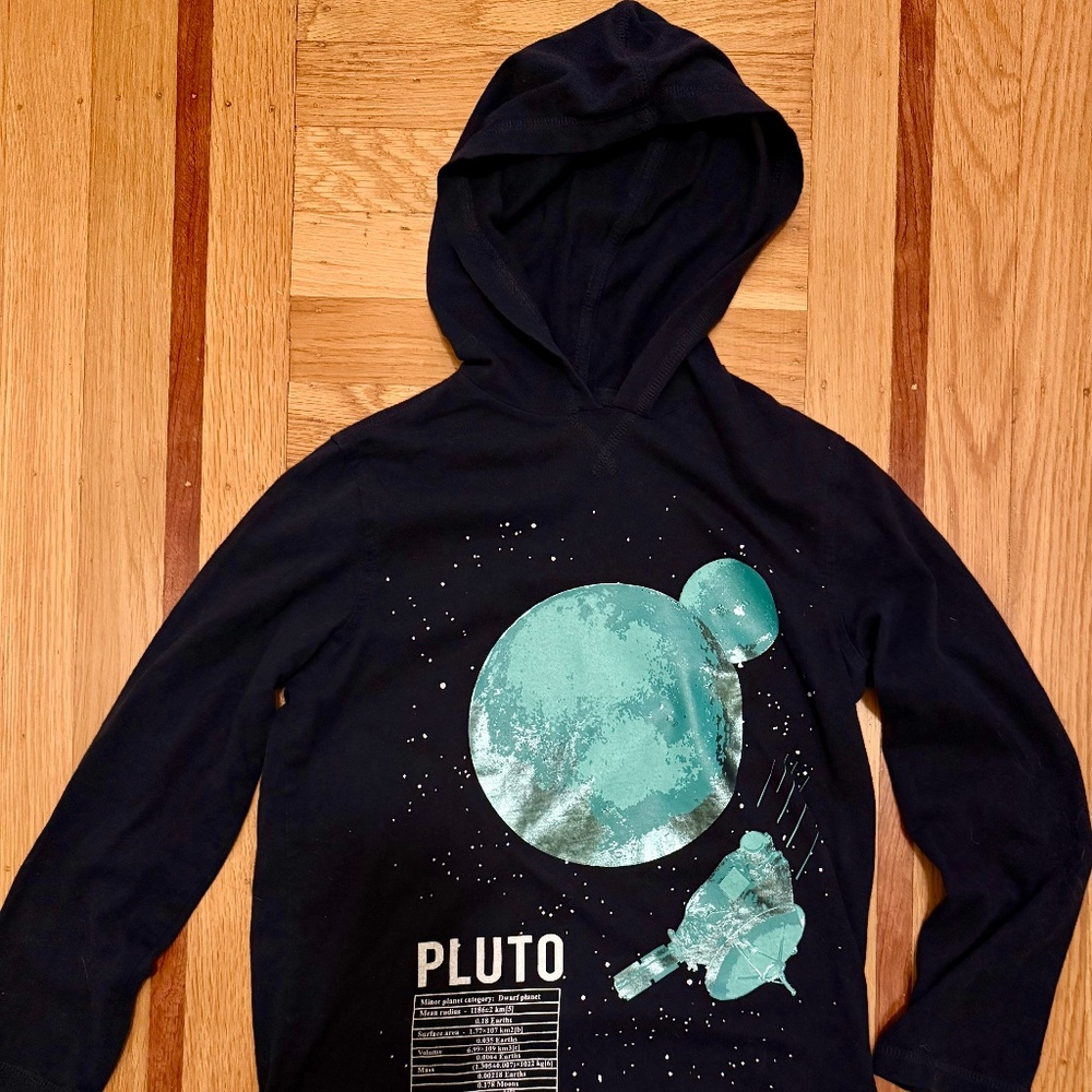 Lands’ End Kids Graphic LS Hooded Planet Pluto shirt